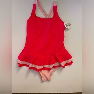 Dot Dot Smile Bright Coral Pink Ruffled One Piece Swimsuit New w/Tags size 8/10
